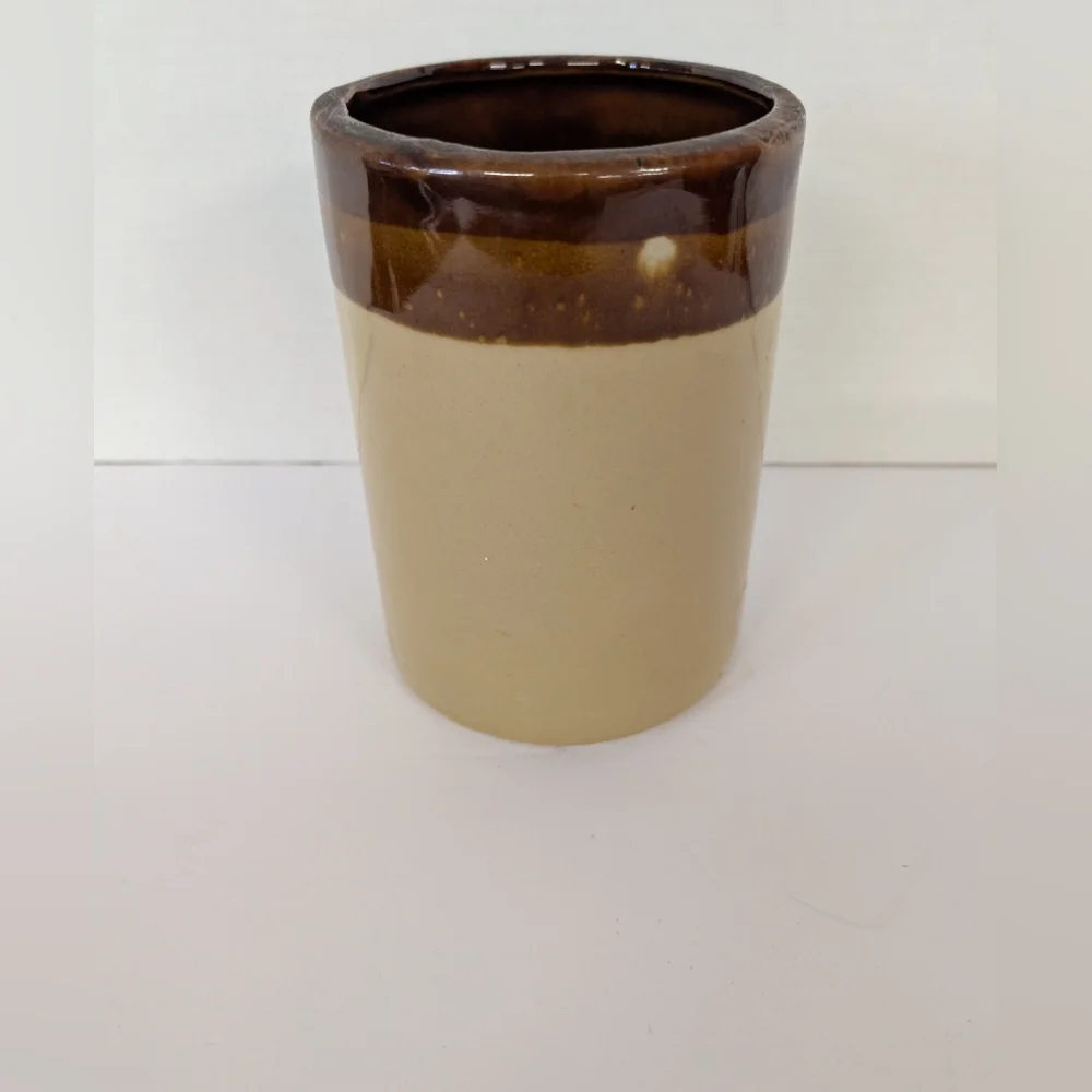Vintage Stoneware Kitchen Utensils Holder From 1970 In Cream and Brown